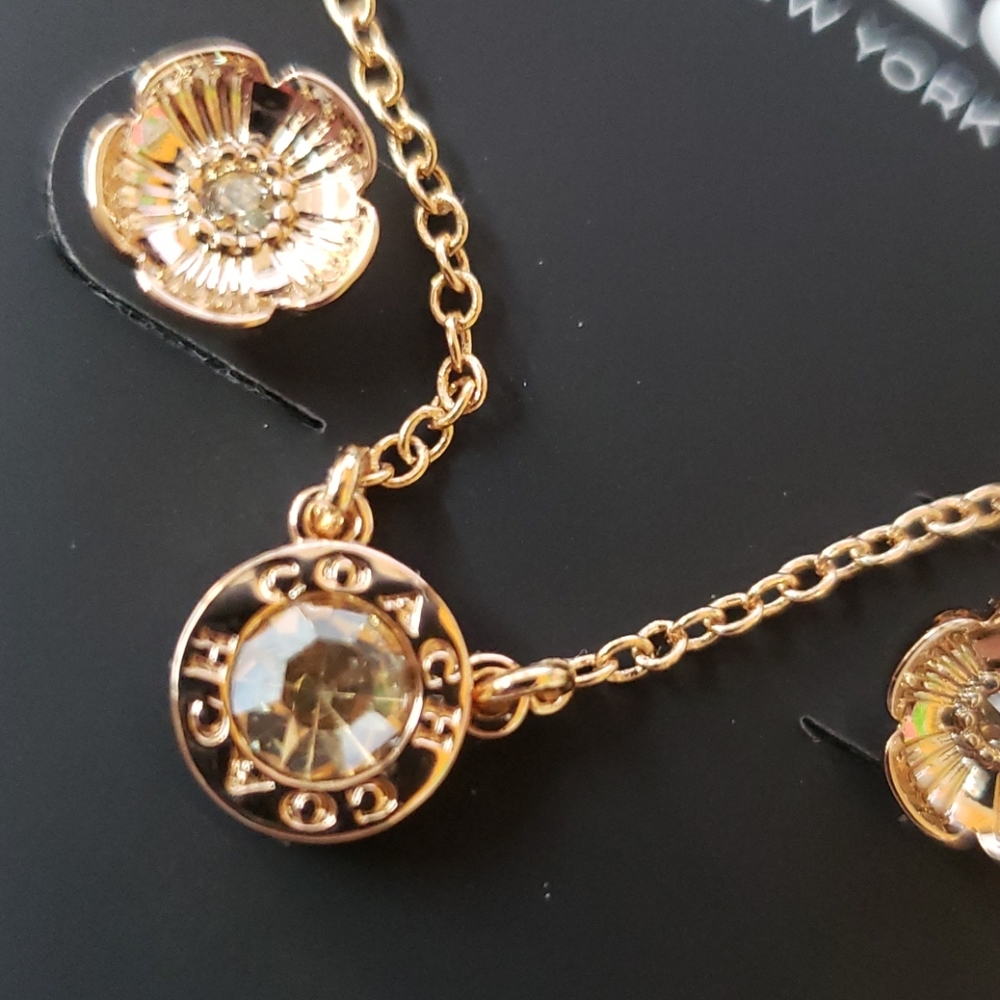 COACH Open Circle Necklace and Tea Rose Stud Set